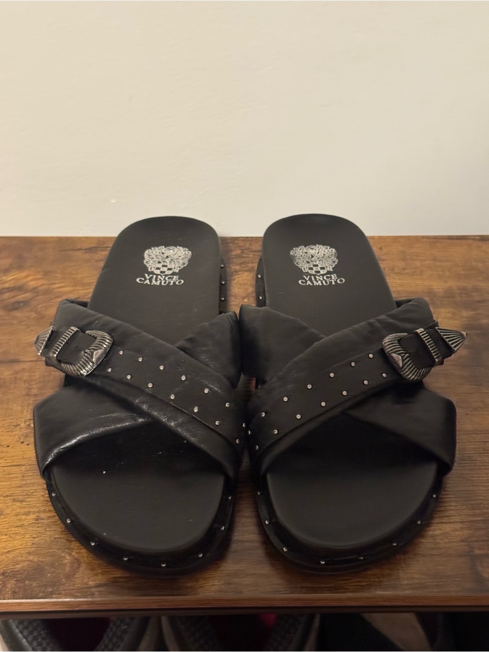 Vince Camuto Black Studded Slide Sandals with Buckle EUR 41 Size 10